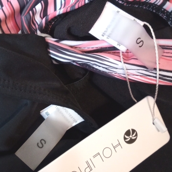 HOLIPICK PINK STRIPE HIGH NECK CUT OUT TOP BLACK MID RISE BOTTOM SIZE SMALL NWT - Picture 7 of 7